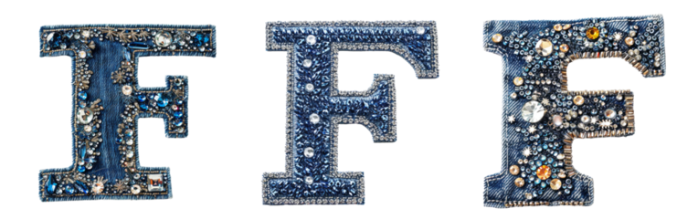 Embroidered patch sticker f letters set on transparent background