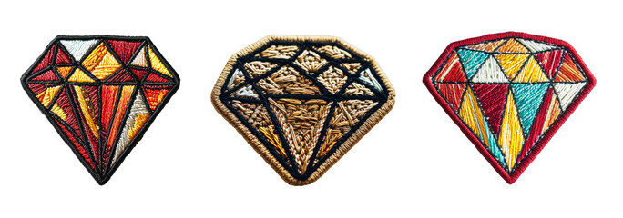 Embroidered patch sticker diamonds set on transparent background - Powered by Adobe