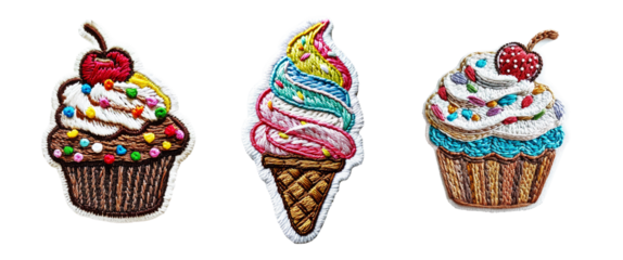 Embroidered patch sticker sweet set on transparent background