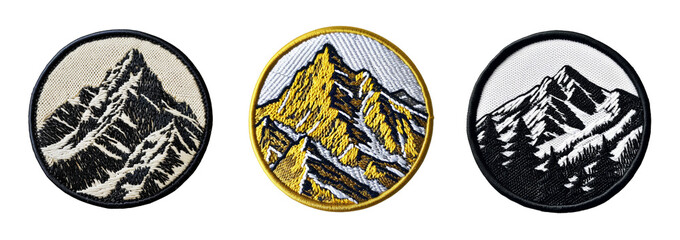 Embroidered patch sticker mountain set on transparent background