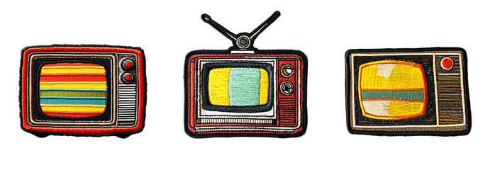Embroidered retro tv patch sticker on transparent background
