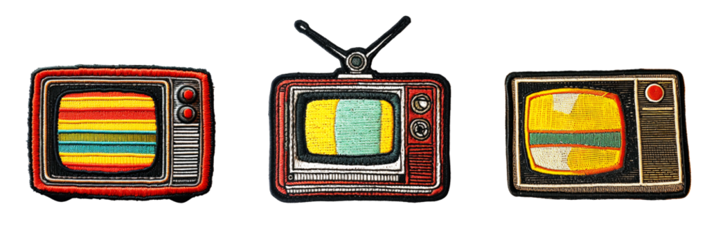 Embroidered retro tv patch sticker on transparent background
