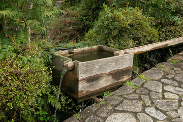 Wooden construction to channel water in the town of Magome in Japan.