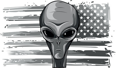monochromatic alien head face with american flag - 699657863