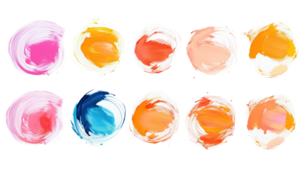 Set brush strokes paint circles. Ink hand isolated on transparent and white background.PNG image