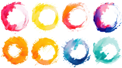 Set brush strokes paint circles. Ink hand isolated on transparent and white background.PNG image
