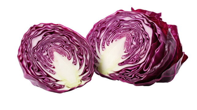 whole and half red radicchio isolated on transparent background,PNG image.