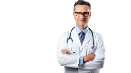 Poster Portrait of smiling male doctor posing with folded arms isolated on transparent background,PNG image. © CStock