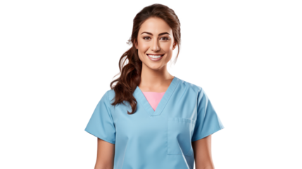 Portrait of a young nursing student standing smiling looking at the cameraisolated on transparent background,PNG image.