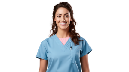 Portrait of a young nursing student standing smiling looking at the cameraisolated on transparent background,PNG image.