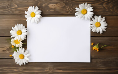 Obraz premium Happy Birthday, Valentine's day blank paper card on white wooden background. Greeting card, invitation or letter. Flat lay, top view, copy space. Mockup for text or picture