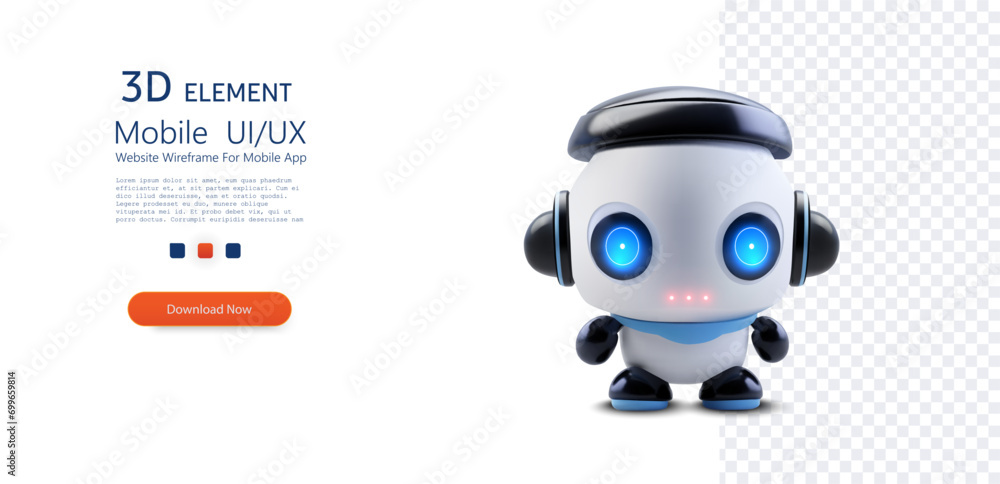 Poster adorable high-tech companion: blue-eyed robot with a friendly smile on transparent background. chat 