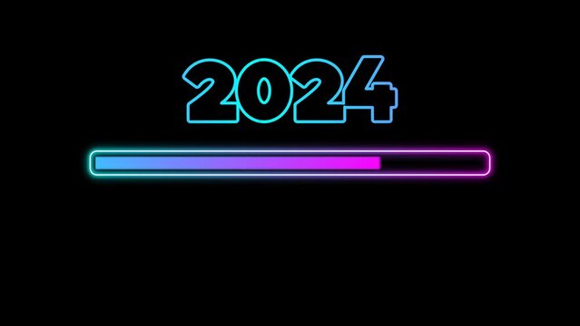 New year 2024 colorful neon lights loading background animation