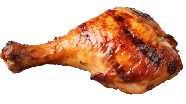 Grilled Chicken Leg isolated on transparent background,PNG image.