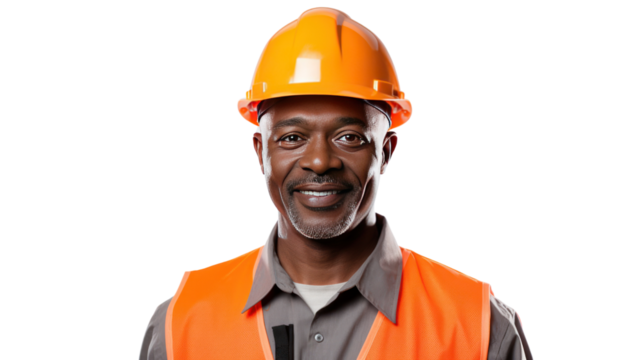 Attractive African American engineer isolated on transparent background,PNG image.	