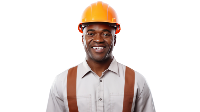 African American engineer smiling looking at camera isolated on transparent background,PNG image.