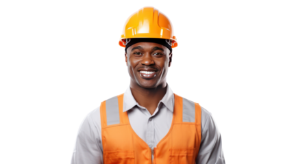Attractive African American engineer isolated on transparent background,PNG image.	