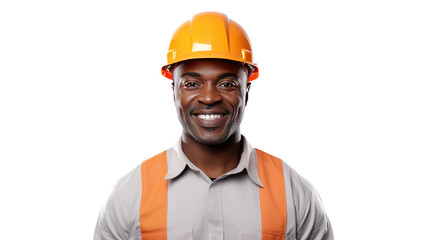 African American engineer smiling looking at camera isolated on transparent background,PNG image. - obrazy, fototapety, plakaty