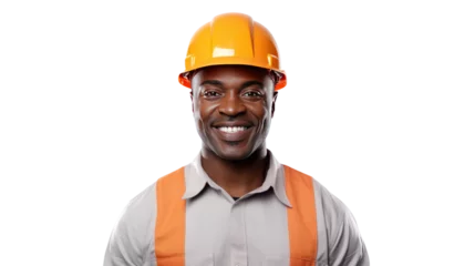 Foto op Canvas African American engineer smiling looking at camera isolated on transparent background,PNG image. © CStock