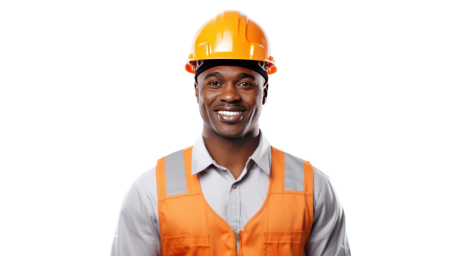 Attractive African American engineer isolated on transparent background,PNG image.	