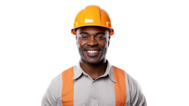 African American engineer smiling looking at camera isolated on transparent background,PNG image.