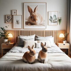 Professional photography of bunnies sitting on a bed