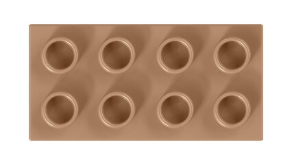 Light Taupe Block Isolated on a White Background. Close Up View of a Plastic Children Game Brick for Constructors, Top View. High Quality 3D Rendering with a Work Path. 8K Ultra HD, 7680x4320