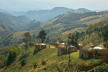 Fototapeta na wymiar Green hills of Doi Chang Mountains of Chiang Rai