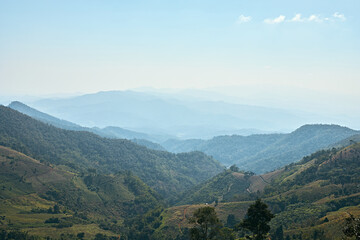 Green hills of Doi Chang Mountains of Chiang Rai