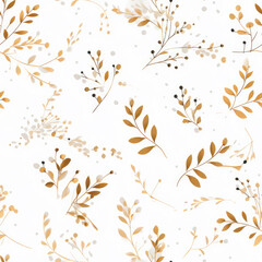 Delicate botanical seamless illustrations in autumn tones are gracefully scattered across a pristine white background.