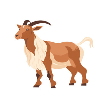 CARTOON Adult RED BROWN goat with horns