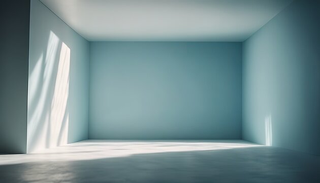 Empty Modern Room with Blue Walls Illuminated by Natural Light from Window