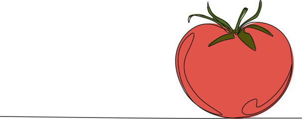 continuous single line drawing of ripe tomato, line art vector illustration