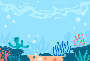 Fototapeta na wymiar Flat underwater landscape background vector illustration
