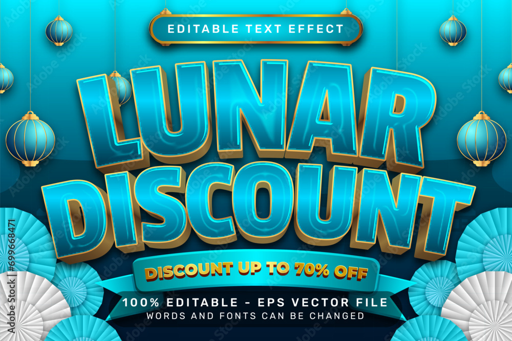 Aufkleber lunar discount 3d text effect and editable text effect with lanterns and chinese ornaments