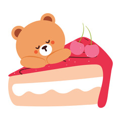 Obraz na płótnie Canvas hand drawing cartoon bear with cute dessert. cute animal doodle with sweet cake