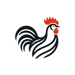 minimalist rooster logo on a white background