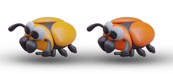Set of scarabs, side view. Yellow and orange beetle. Colorful insects in cartoon style. Friendly characters for bright children design. Web templates. Toy creature
