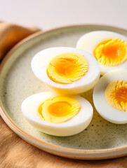 Perfectly Cooked Boiled Eggs on Ceramic Plate, Nutritious Snack, High-Protein Breakfast Idea, Food Photography