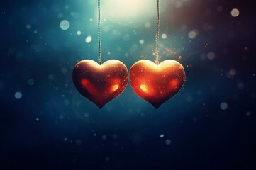 Two little romantic hearts greeting card with bokeh copy-space for Valentine's Day