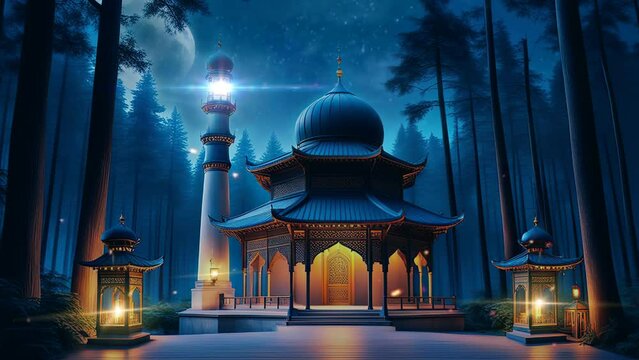 beautiful animated video mosque in the night