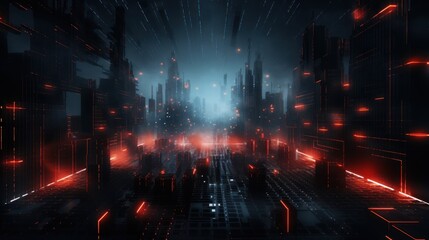 Particle in Cyberpunk Style Digital World Abstract Background