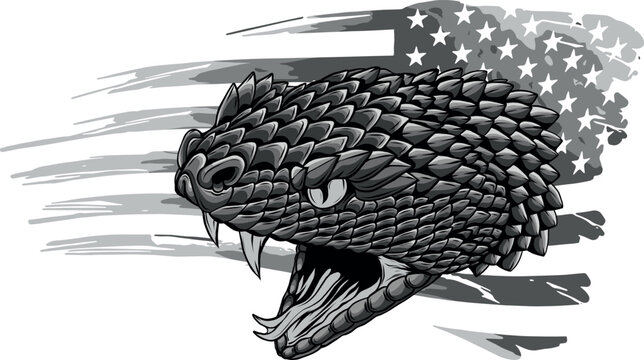 monochromatic snake mascot with american flag on white background