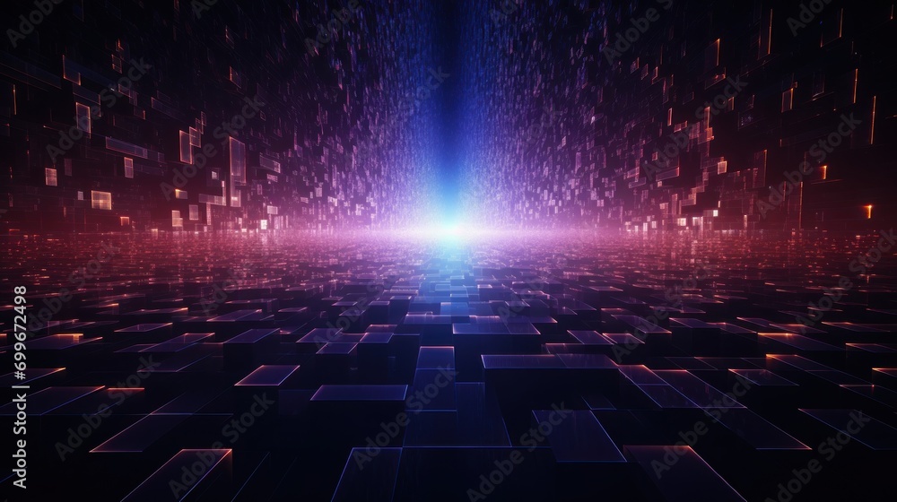 Aufkleber particle in cyberpunk style digital world abstract background