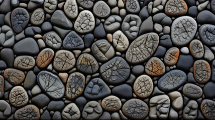 A rock wall with strange patterns on its stones