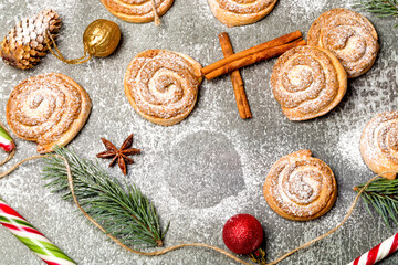 Snail cookies. Homemade baking. Cookies for the holiday. New Year's decor.