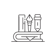 Stationary icon, pencil, paperclip, eraser, ruler, pen, notebook, scissors, highlighter, staple, compass, binder clip, push pin, sticky note, calculator, envelope, clipboard, tape dispenser, glue,