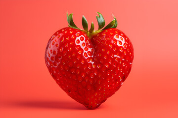 Red berry strawberry heart shape on red background - Powered by Adobe