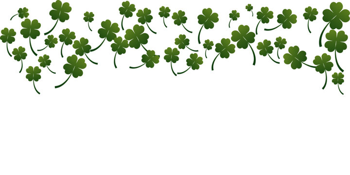 Shamrock or clover leaves flat design green backdrop pattern vector illustration isolated on transparent background for St Patricks Day decorative elements.