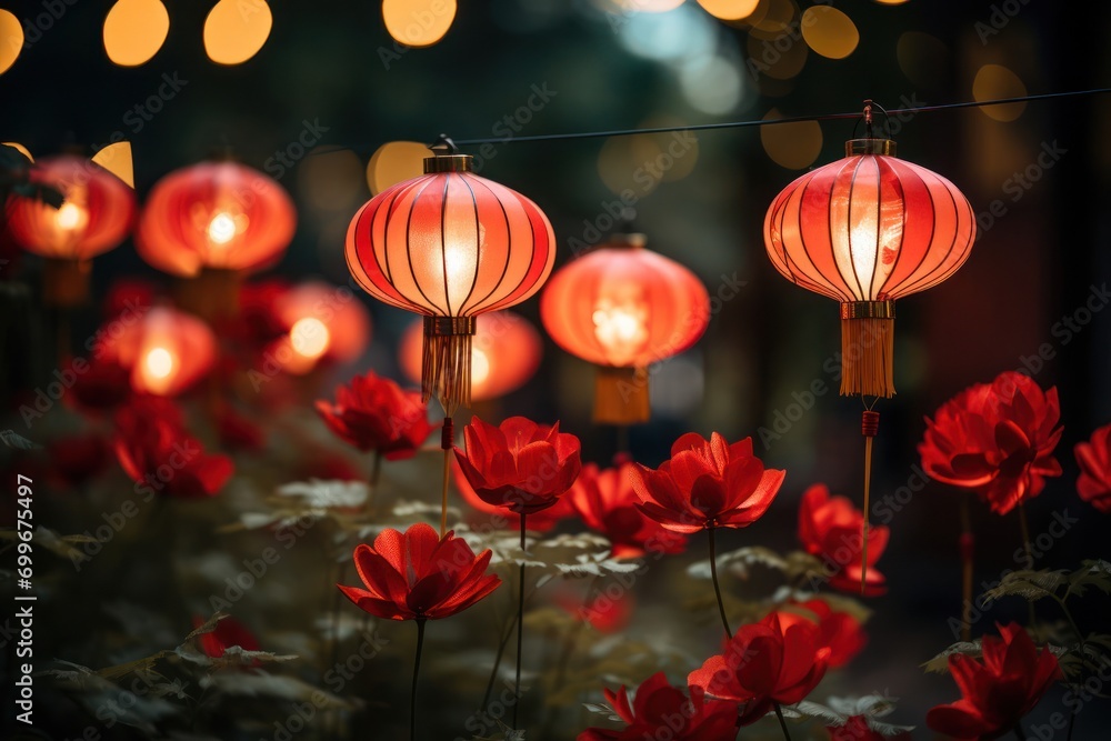 Poster chinese new year red lanterns generative ai